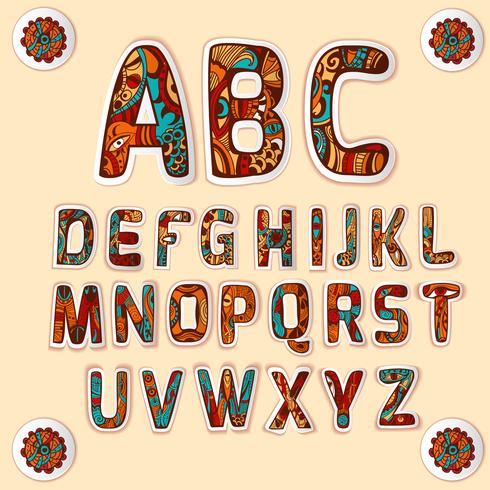 Set di adesivi lettere colorate alfabeto Zentangle vettore