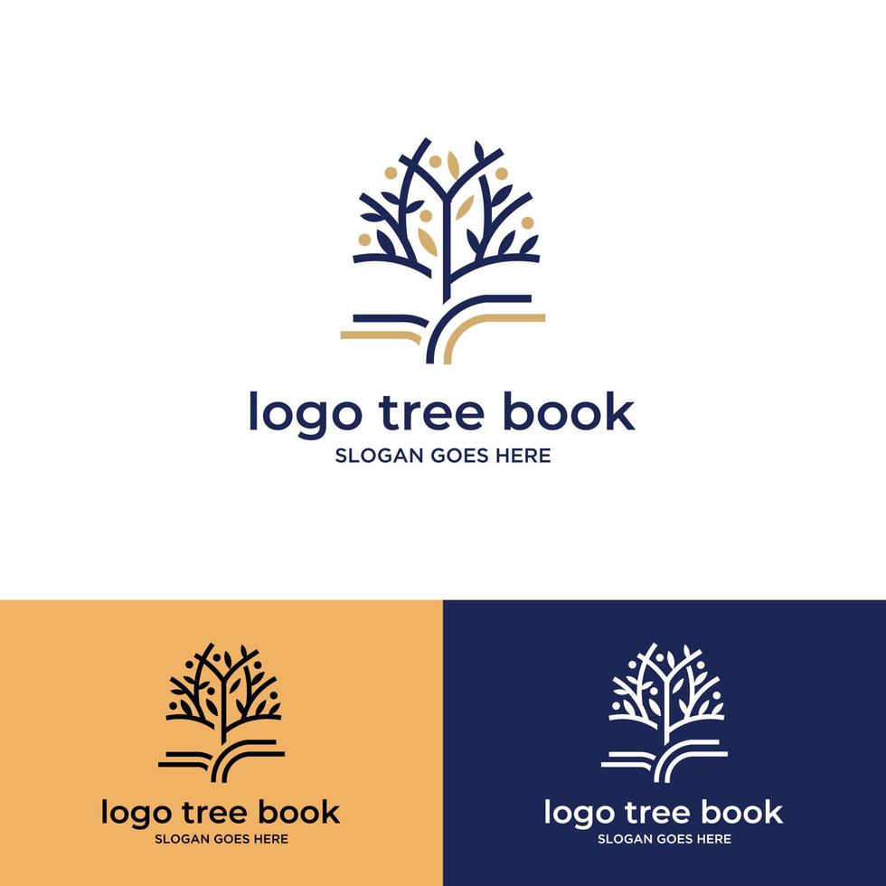 concetto di logo per albero e libro vettore