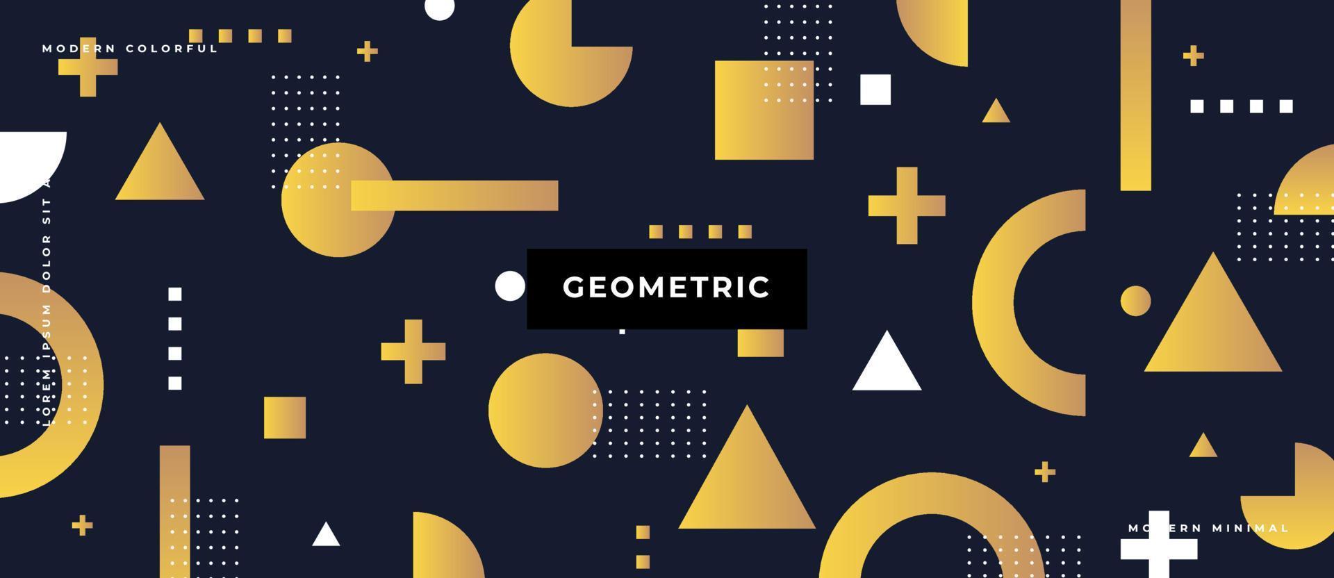 Fondo senza cuciture geometrico di forma sfumata oro colorato in stile memphis su sfondo nero. vettore