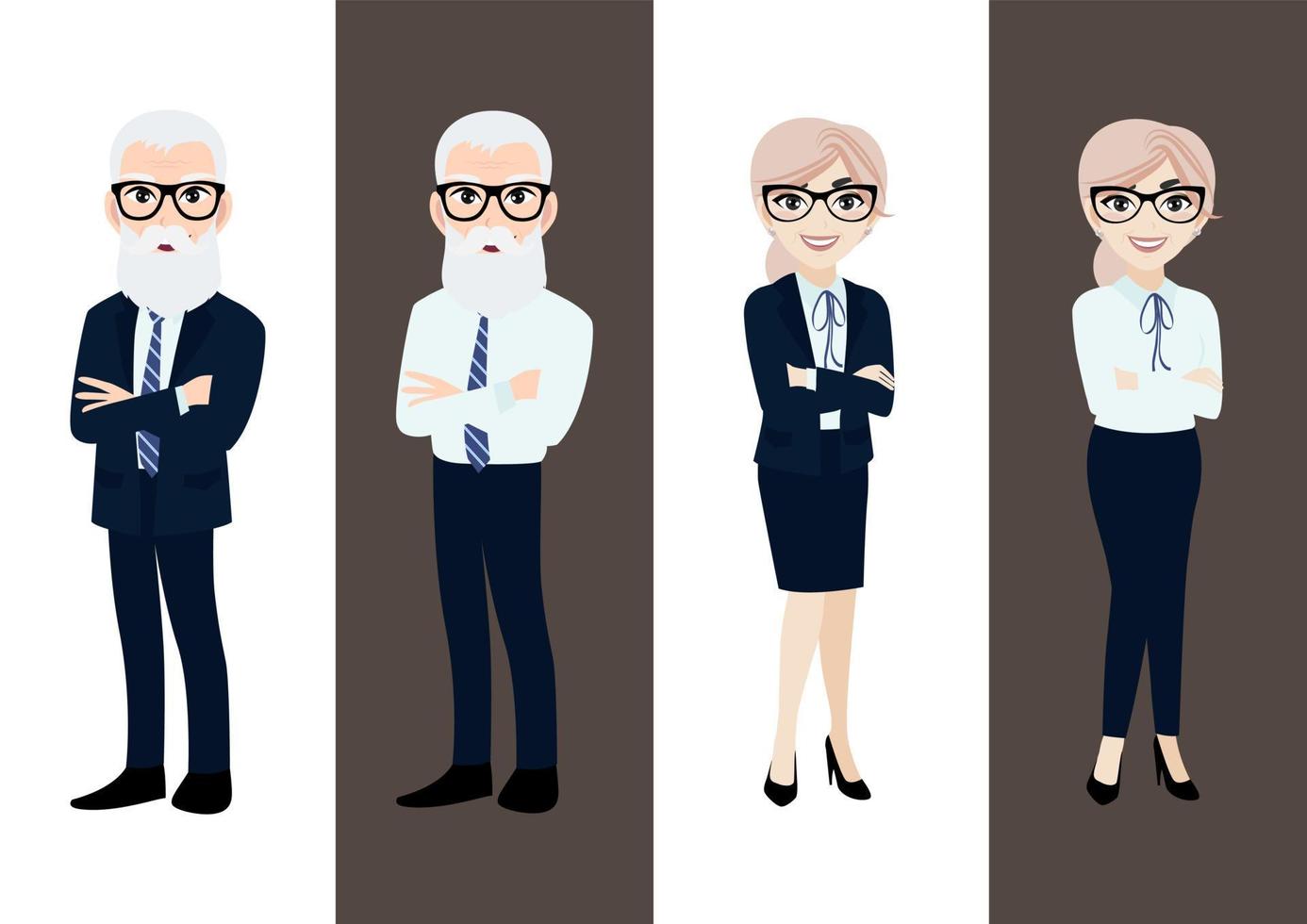 personaggio dei cartoni animati con business oldman e business oldwoman, concetto di lavoro di squadra. illustrazione vettoriale piatto.