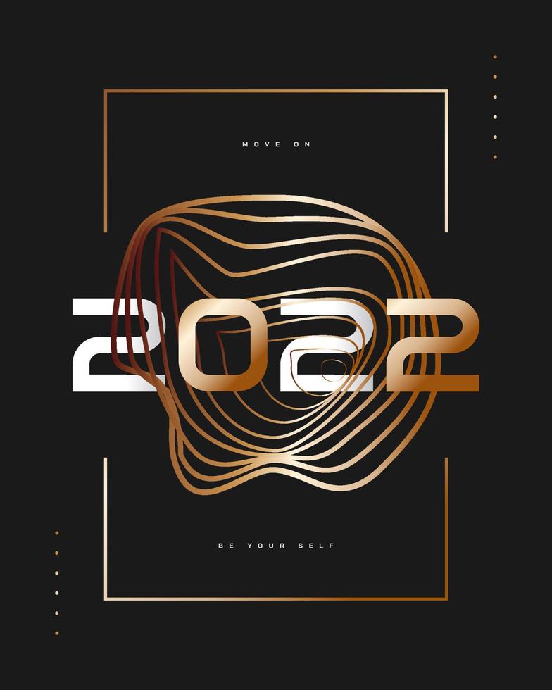 elegante poster di felice anno nuovo 2022 in stile nero e oro. modello di progettazione per la celebrazione del nuovo anno per volantini, poster, brochure, biglietti, striscioni o cartoline vettore