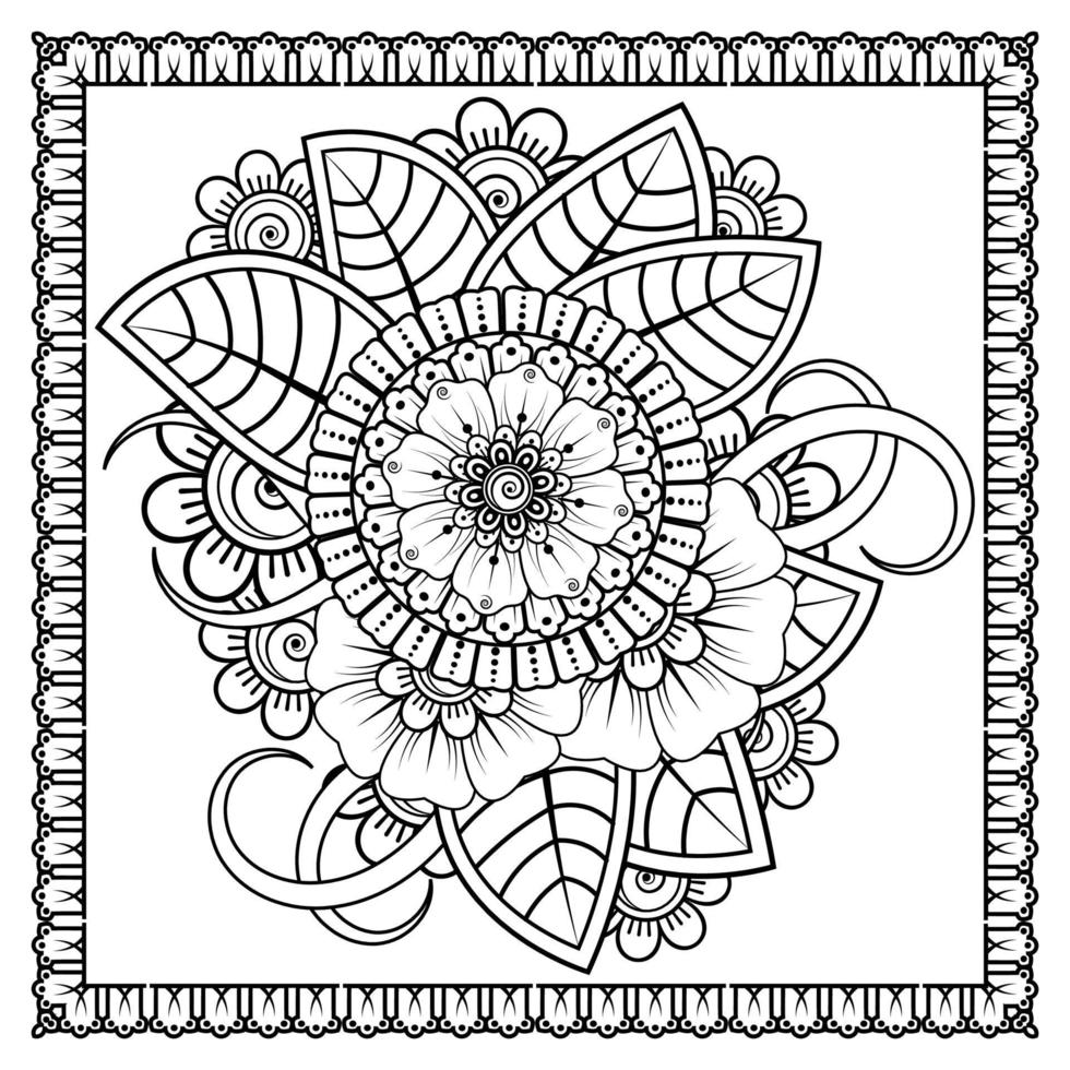 fiore mehndi per henné, mehndi, tatuaggio, decorazione. ornamento decorativo in stile etnico orientale, ornamento scarabocchio, disegno a mano contorno. pagina del libro da colorare. vettore