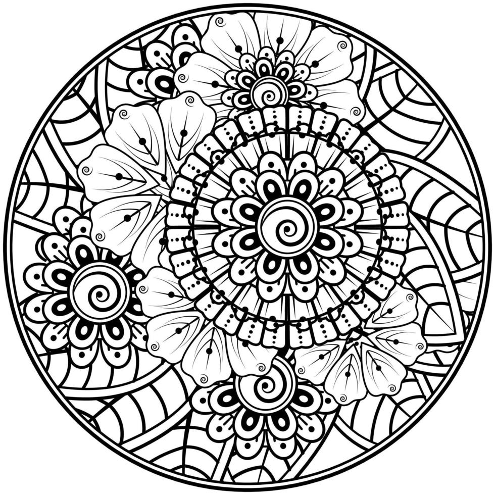 fiore mehndi per henné, mehndi, tatuaggio, decorazione. ornamento decorativo in stile etnico orientale, ornamento scarabocchio, disegno a mano contorno. pagina del libro da colorare. vettore