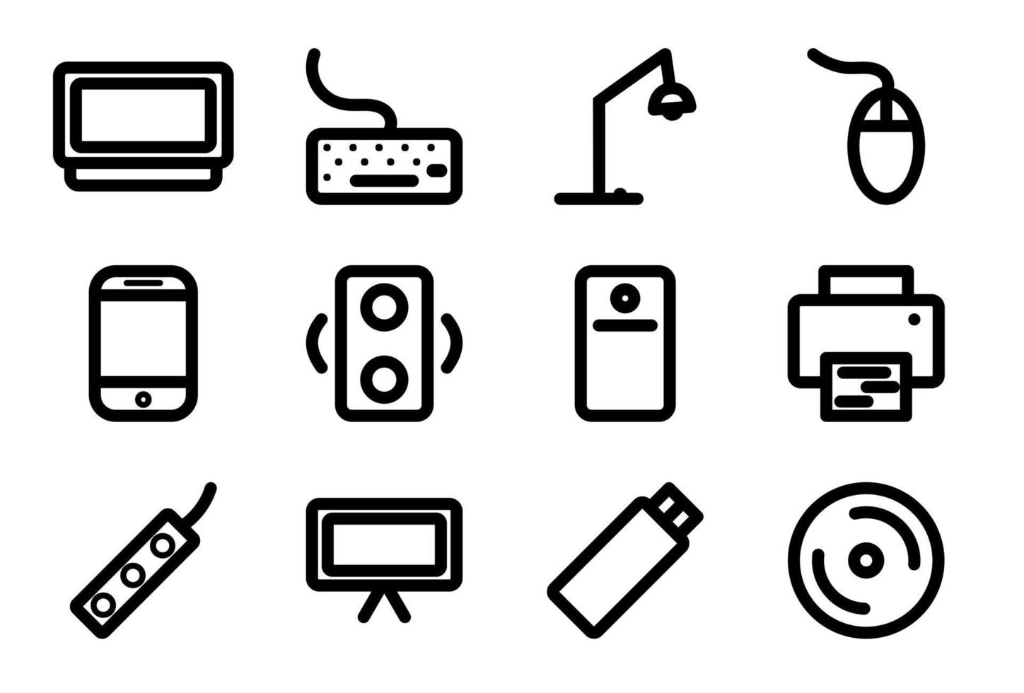 dispositivi elettronici set di icone vettoriali. icona contorno vettore