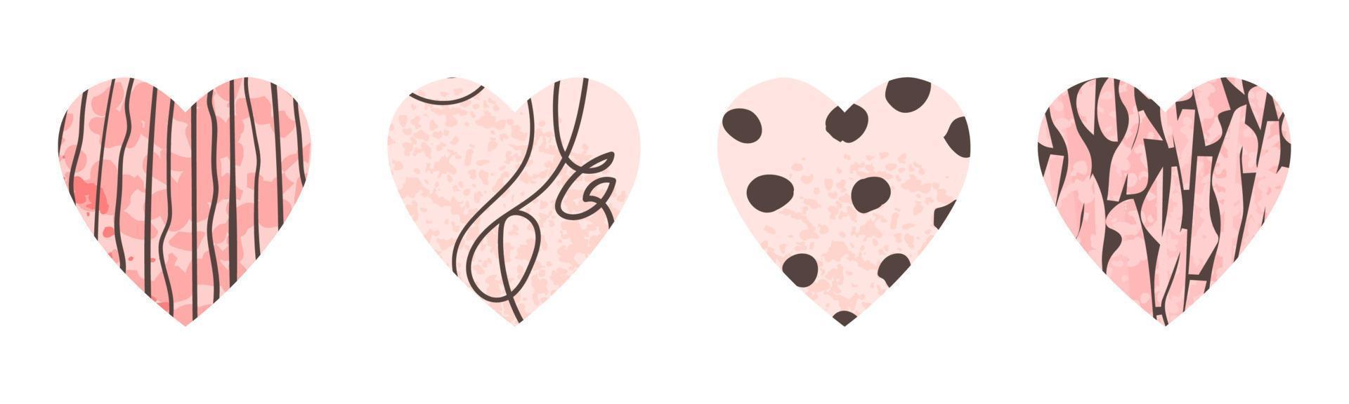 insieme variopinto di vettore con forma dei cuori. illustrazione alla moda disegnata a mano. elementi di design per San Valentino. usalo per la progettazione di biglietti di auguri, banner, post sui social media, inviti, design grafico