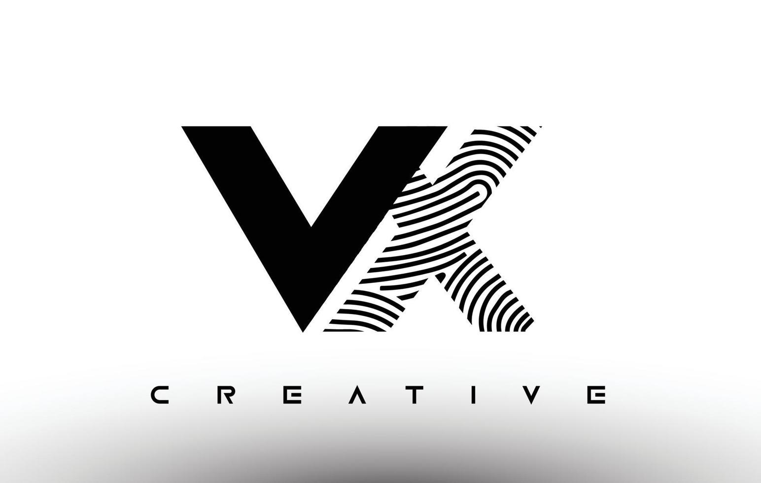 disegno del logo della lettera della zebra dell'impronta digitale vx. logo vx con vettore icona creativa di impronte digitali