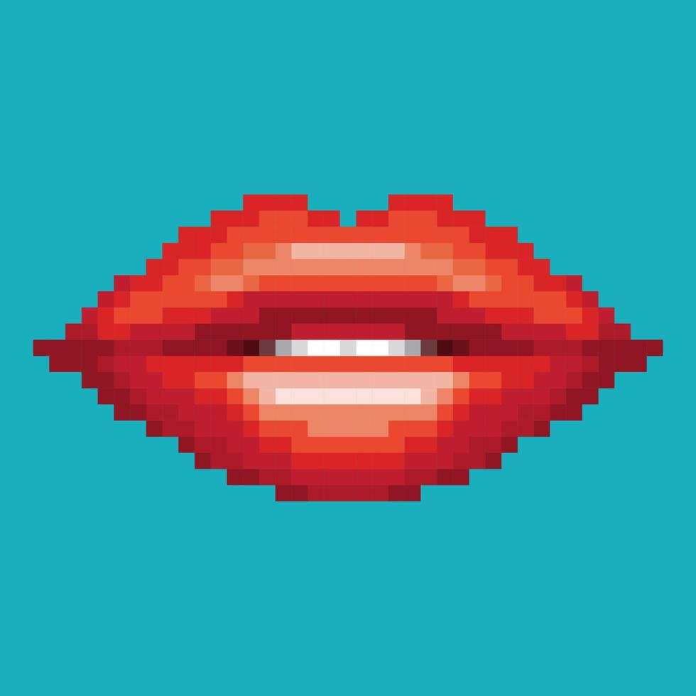 labbro rosso, pixel 8 bit, stile artistico, disegno della bocca della donna. illustrazione vettoriale
