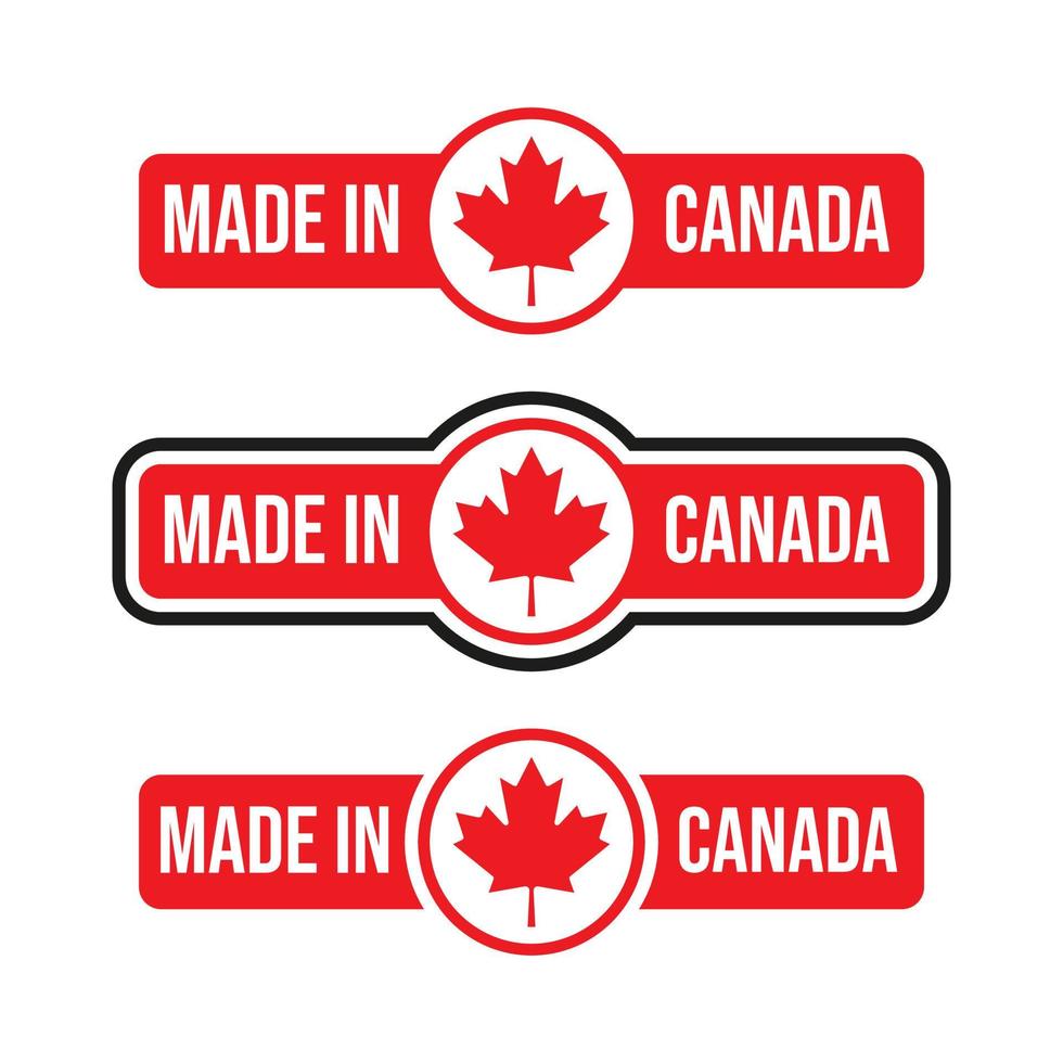 made in Canada etichetta, timbro o logo. con la bandiera nazionale del Canada e la foglia d'acero vettore