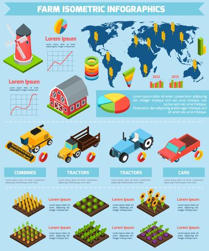 Rapporto infografica sulle attrezzature e attrezzature agricole vettore