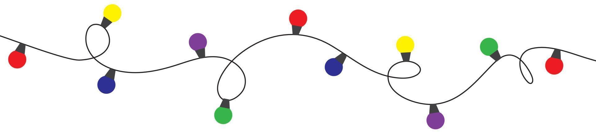 luci di Natale di colore isolato su priorità bassa bianca. decorazione di luci ghirlanda dai colori vivaci. lampada al neon a led. lampadina incandescente per biglietti di Natale, striscioni, poster, web. illustrazione vettoriale