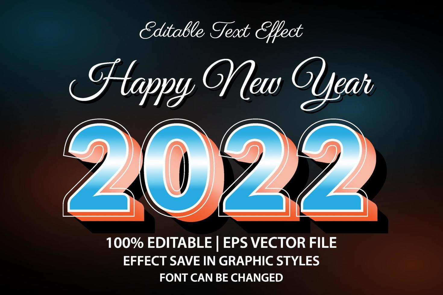 felice anno nuovo 2022 effetto testo modificabile stile 3d vettore