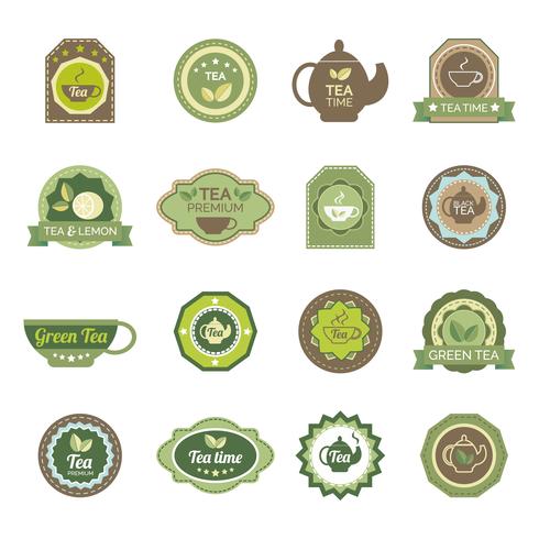 Set di icone di etichette di tè verde vettore