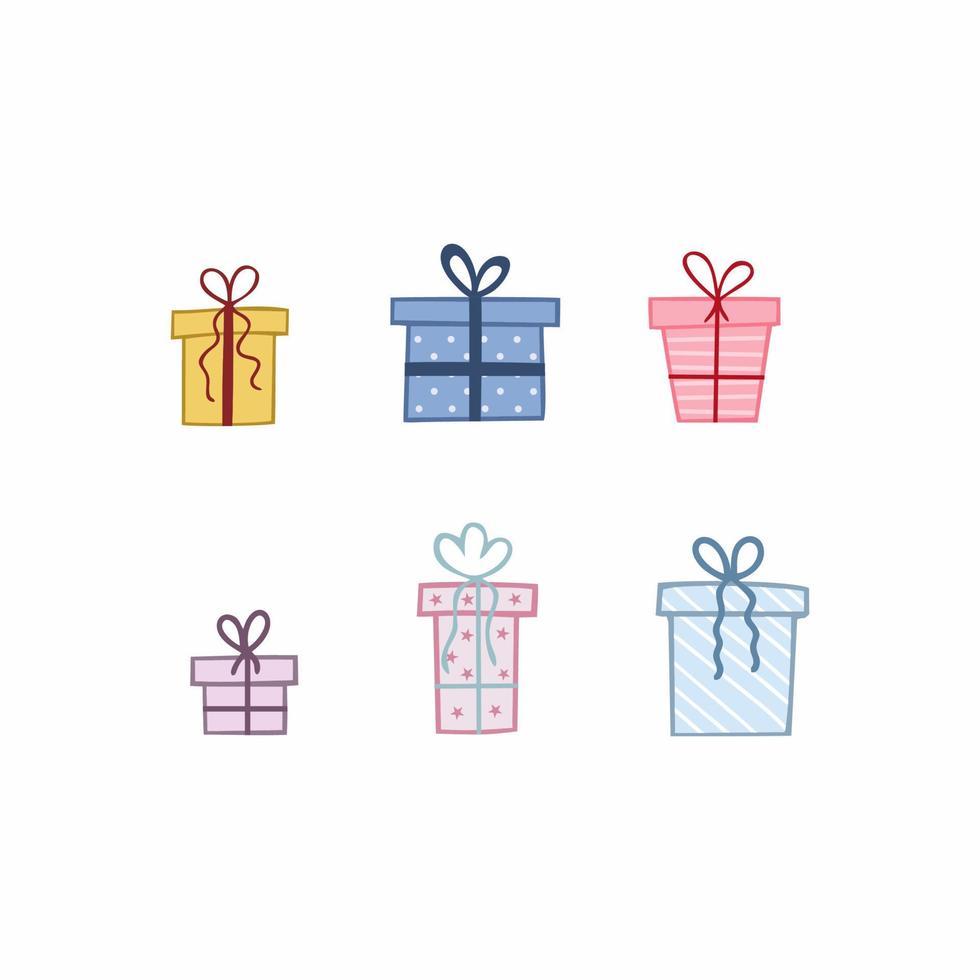 una serie di regali per il nuovo anno e natale. illustrazione vettoriale in stile doodle.