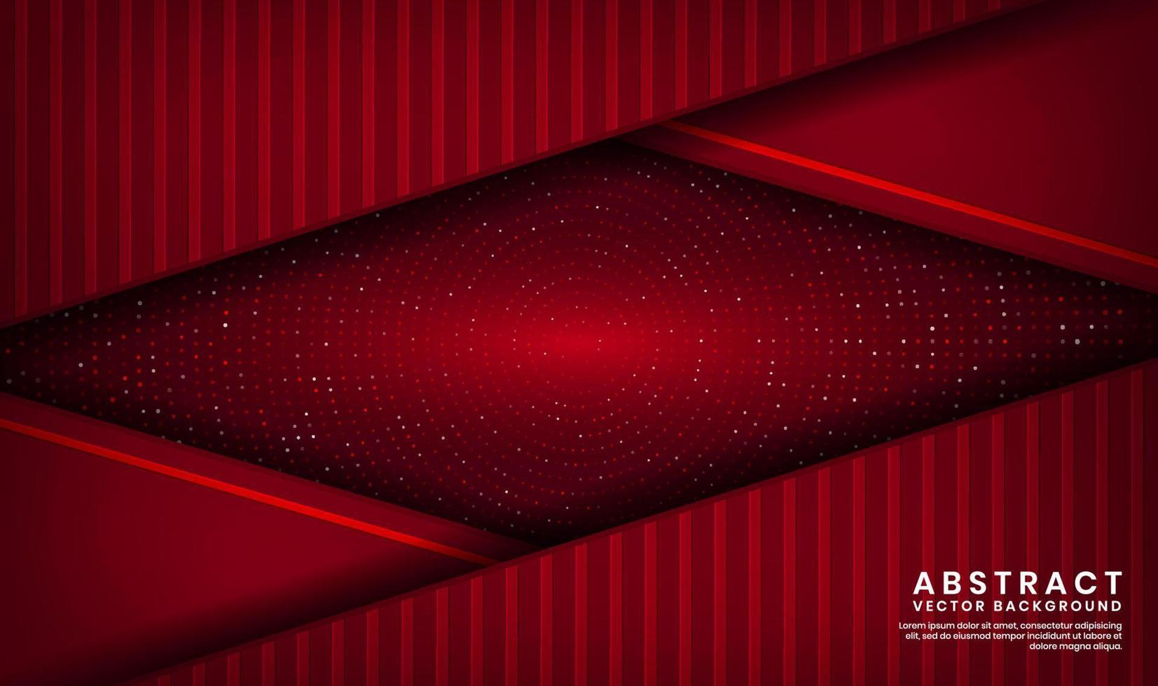 Sfondo astratto di lusso rosso 3d, strato di sovrapposizione su spazio scuro con decorazione effetto punti casuali glitter. elemento modello moderno stile futuro per flyer, banner, copertina, brochure o landing page vettore