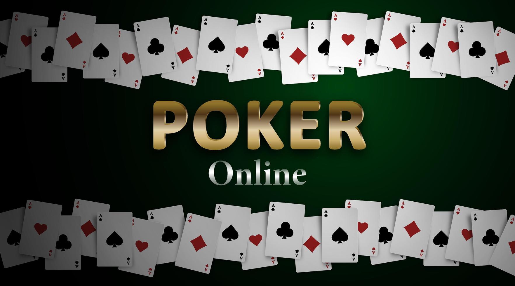 poker online su uno sfondo verde scuro e assi di tutte le strisce. sfondo per la pubblicità del casinò, il poker, il gioco d'azzardo. illustrazione vettoriale. vettore