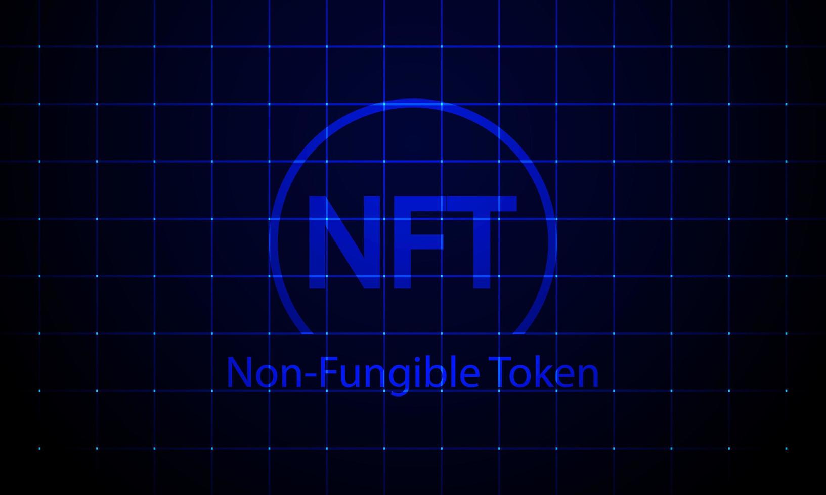 concept banner nft token non fungibili su sfondo blu scuro con griglia al neon. illustrazione vettoriale. vettore