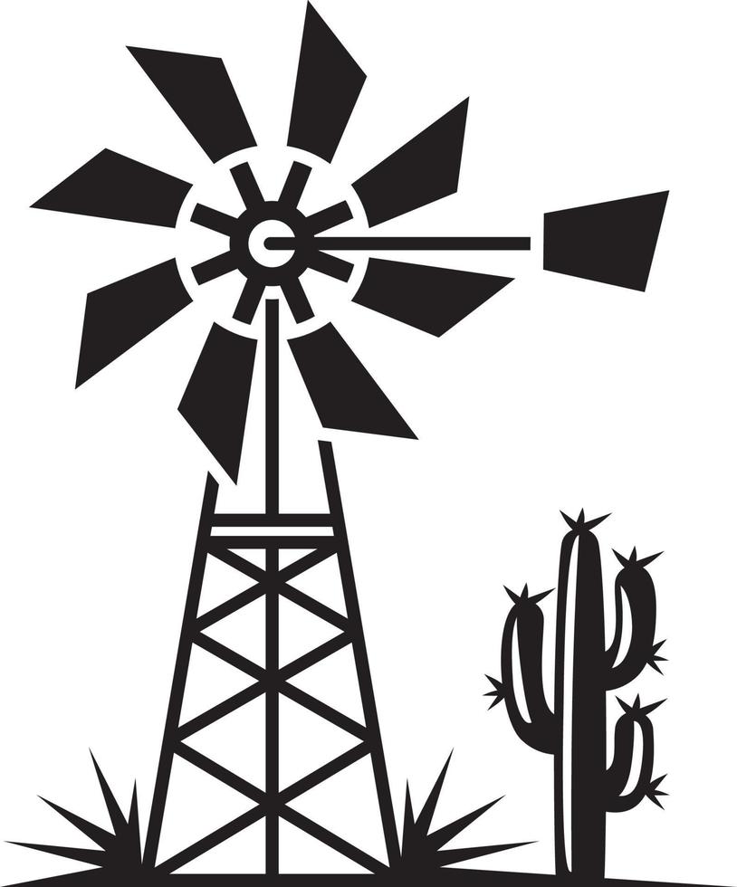 icona semplice mulino a vento e cactus vettore