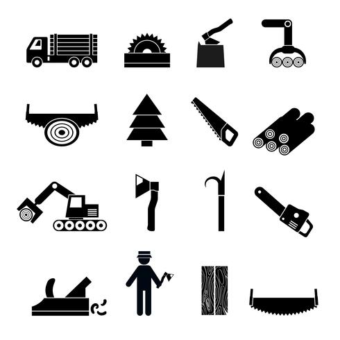 Icone di industria della lavorazione del legno Nero vettore