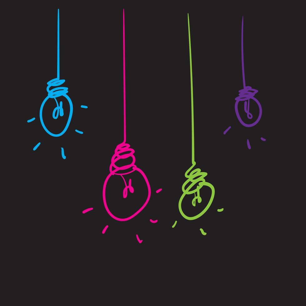 icone disegnate a mano della lampadina di vettore con il concetto dell'illustrazione di vettore di idea
