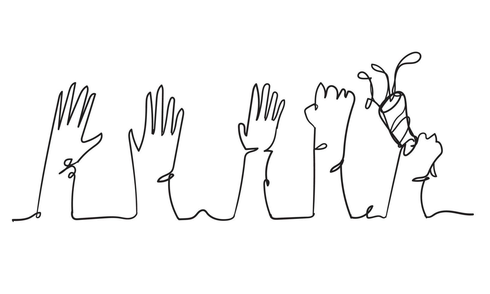 illustrazione del gesto di applauso della mano di doodle di linea continua vettore