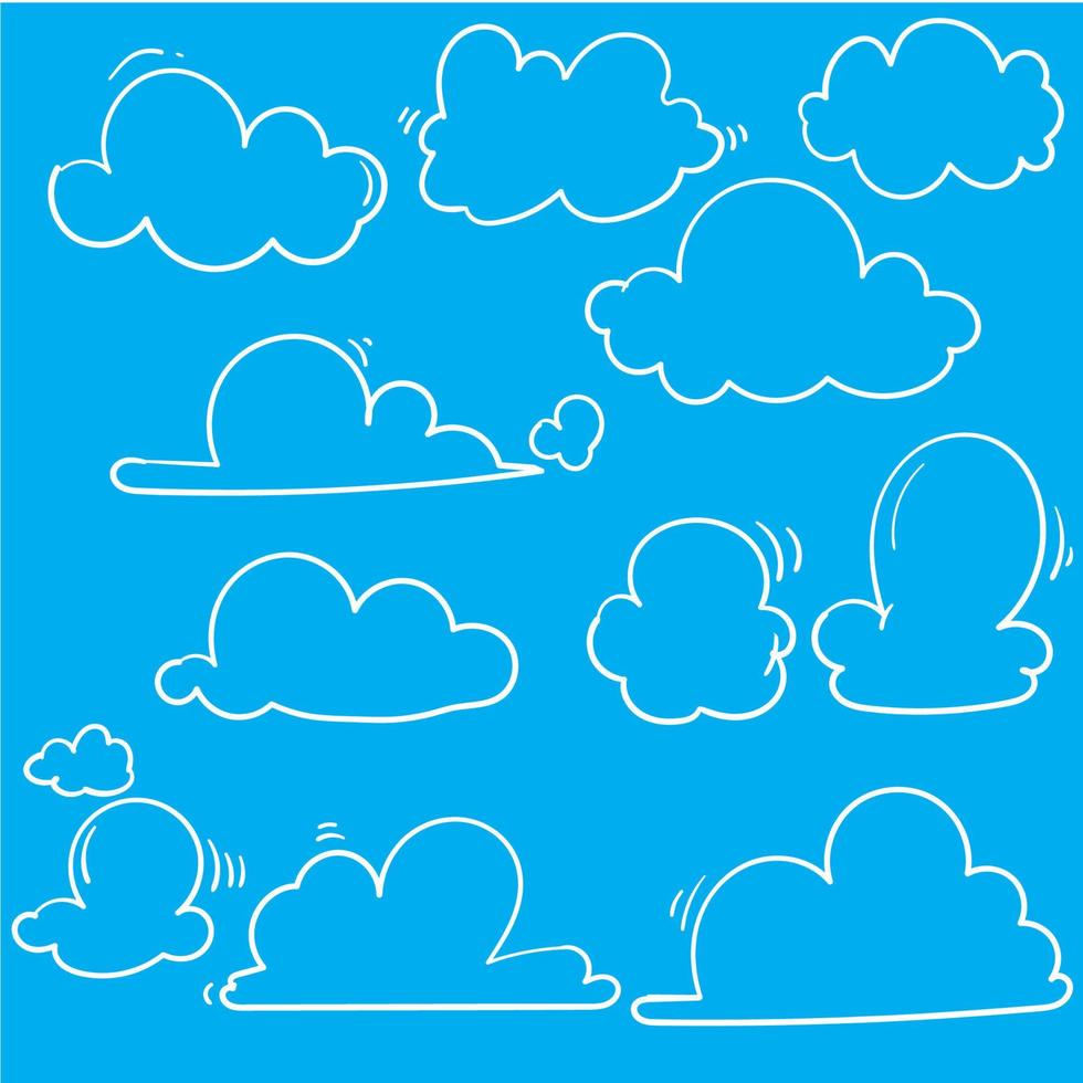 icona di nuvole disegnate a mano, illustrazione vettoriale. simbolo o logo nuvola, nuvole diverse impostano doodle vettore