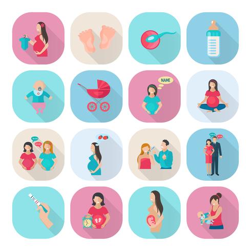 Icone di gravidanza piatte vettore