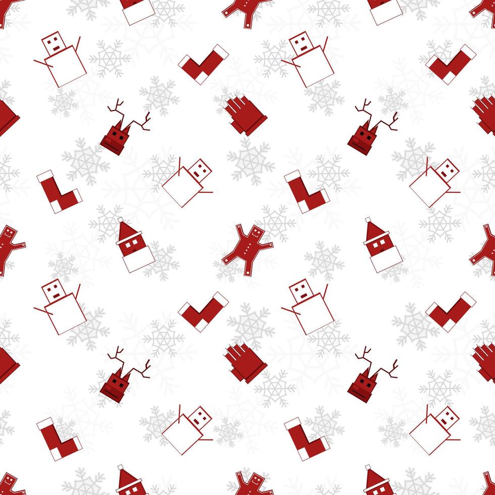 modello di ripetizione di vettore di sagoma di oggetto di Natale rosso creato su sfondo bianco, motivo di ripetizione di oggetto di Natale a spigoli vivi.