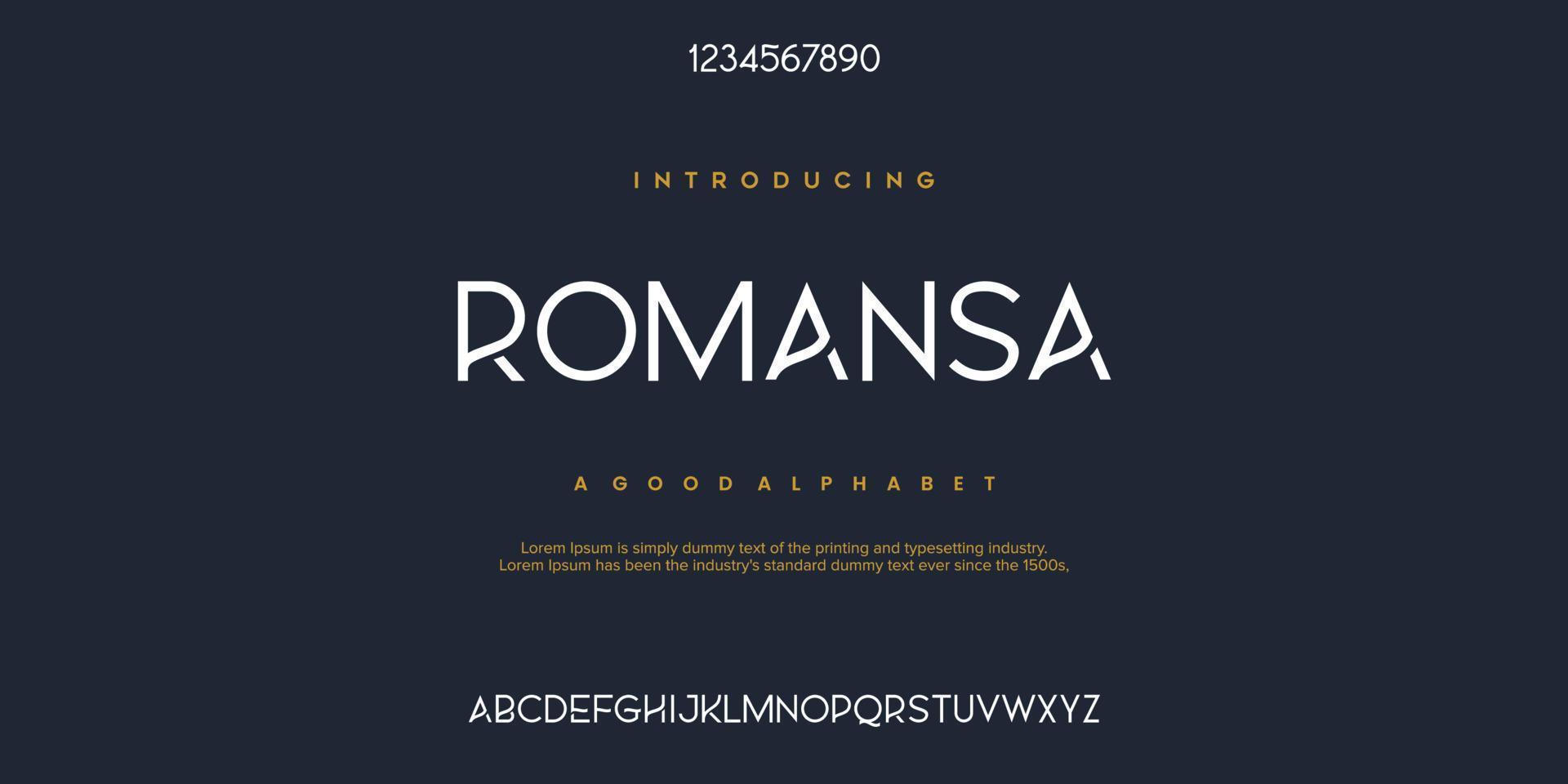 Romansa font alfabeto moderno minimale astratto. illustrazione vettoriale di tecnologia tipografica