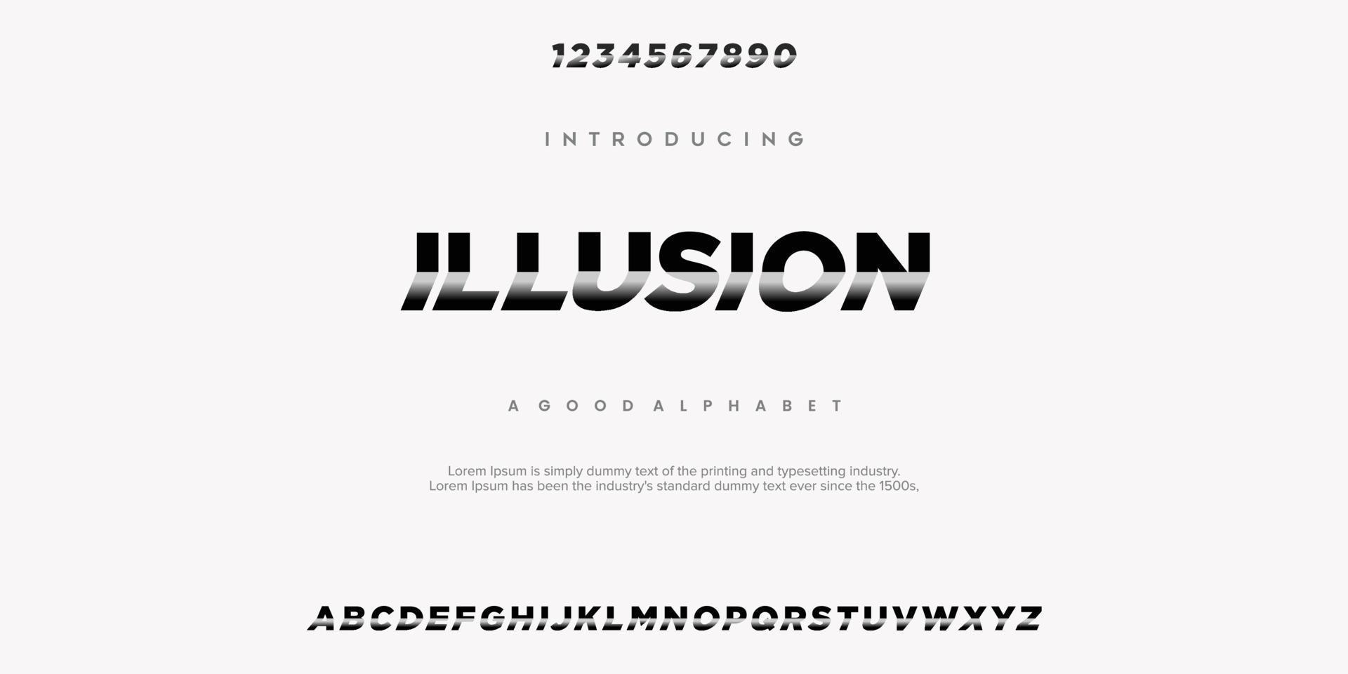 illusione sport moderno futuro carattere grassetto alfabeto. tipografia caratteri in stile urbano per tecnologia, digitale, logo del film in stile audace. illustrazione vettoriale