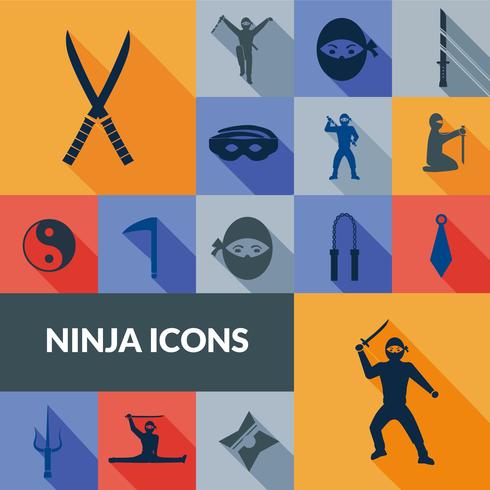 Set Ninja Icons Black vettore
