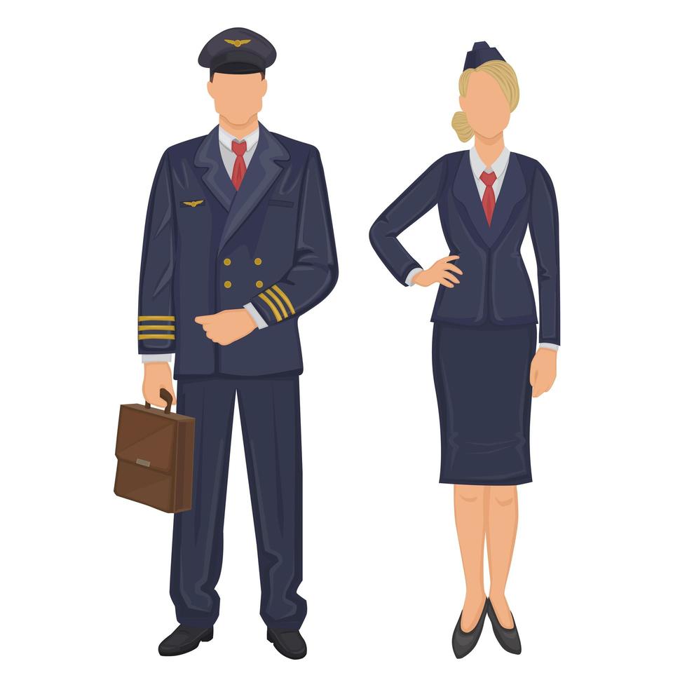 Pilota e hostess in uniforme su sfondo bianco - vector