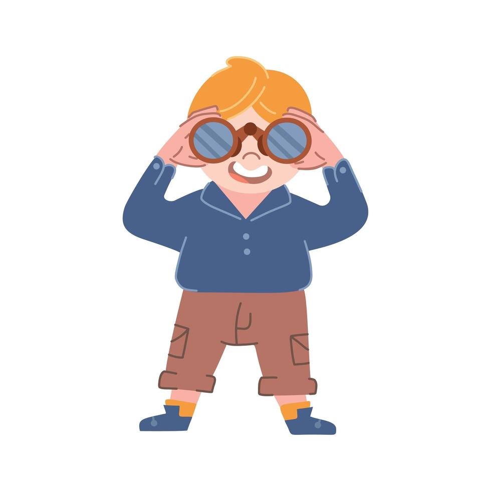 illustrazione vettoriale del ragazzo con il binocolo. guardando concetto piatto fumetto illustrazione