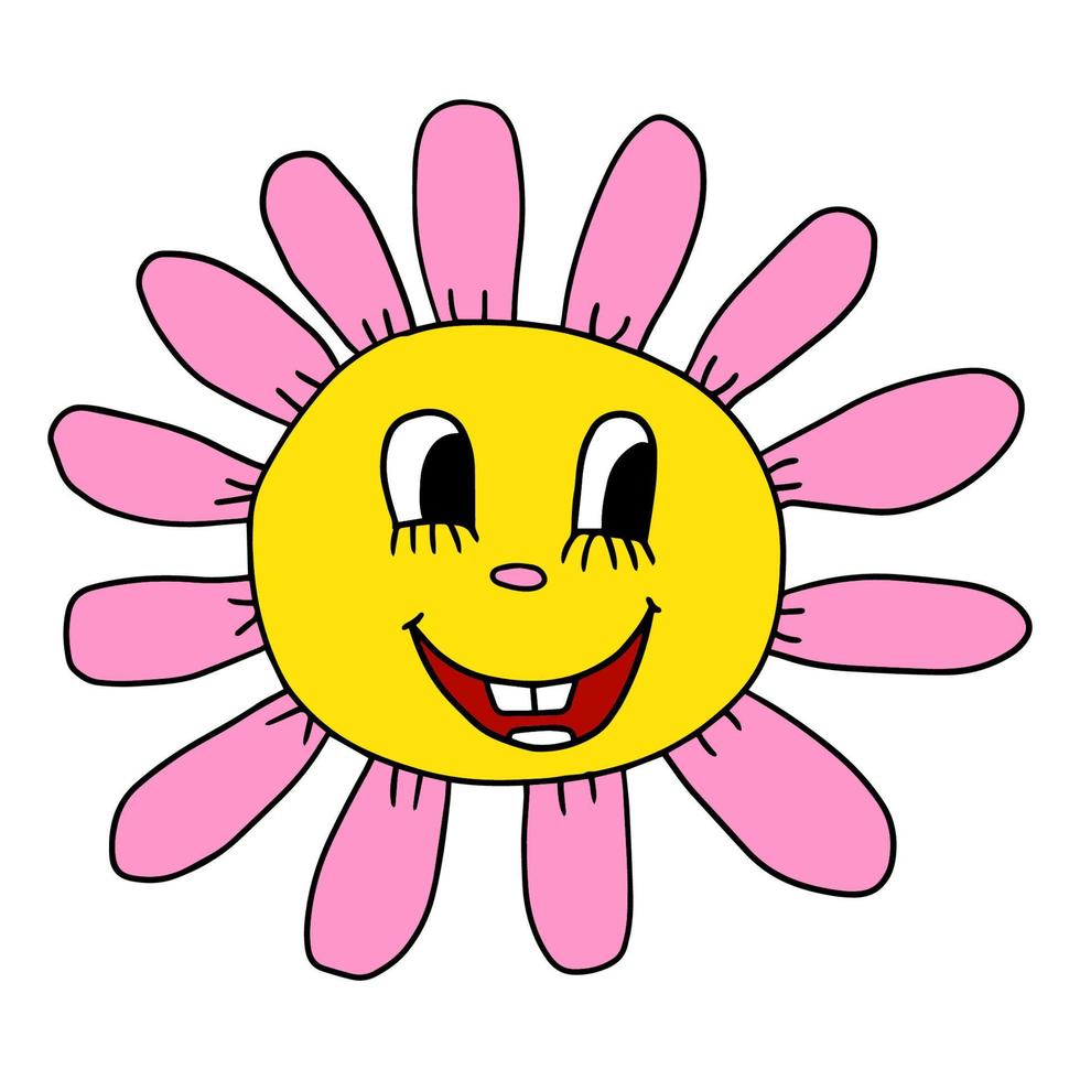 cartone animato disegnato a mano scarabocchio felice testa di fiore carattere vettore