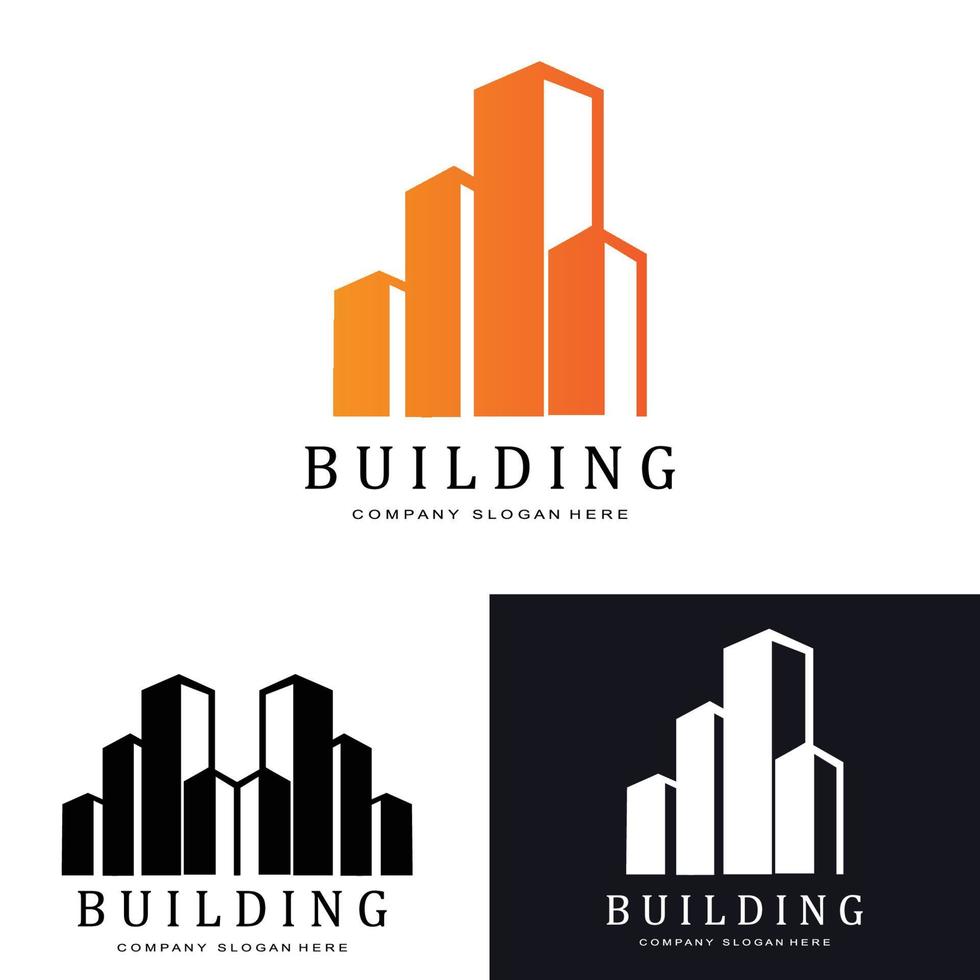 simbolo dell'icona del logo della costruzione di edifici urbani, casa, appartamento, vista della città vettore