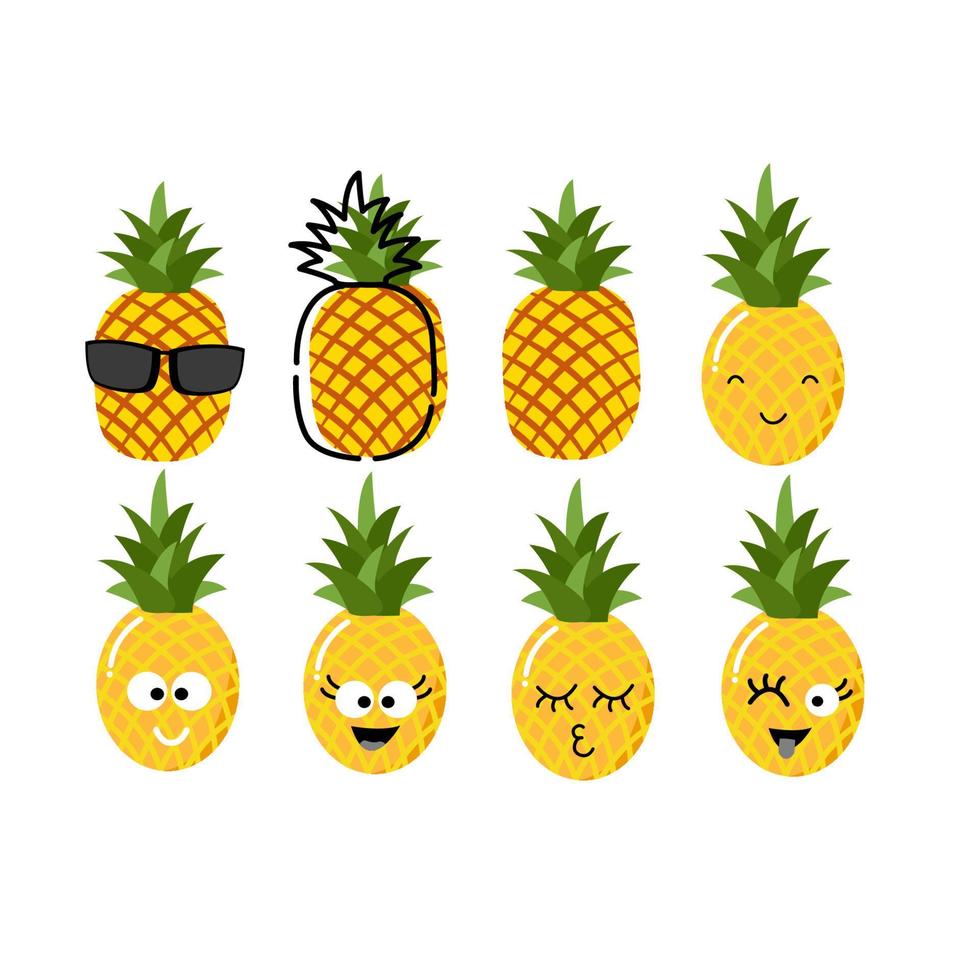 set di simpatici cartoni animati di ananas vettore