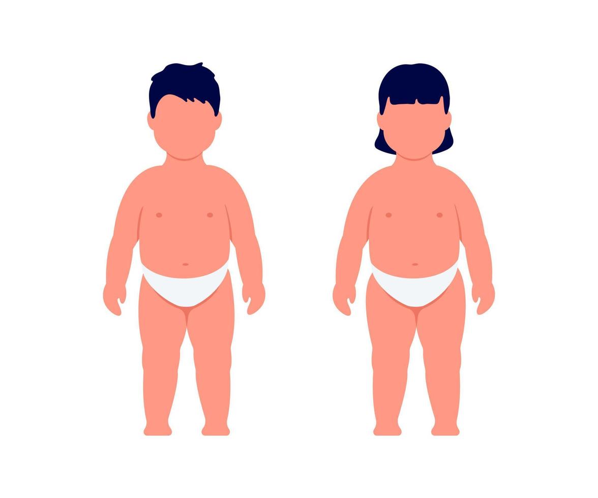 bambini in sovrappeso, obesità maschile e femminile, precursore del diabete. controllare la salute. peso in eccesso. illustrazione vettoriale