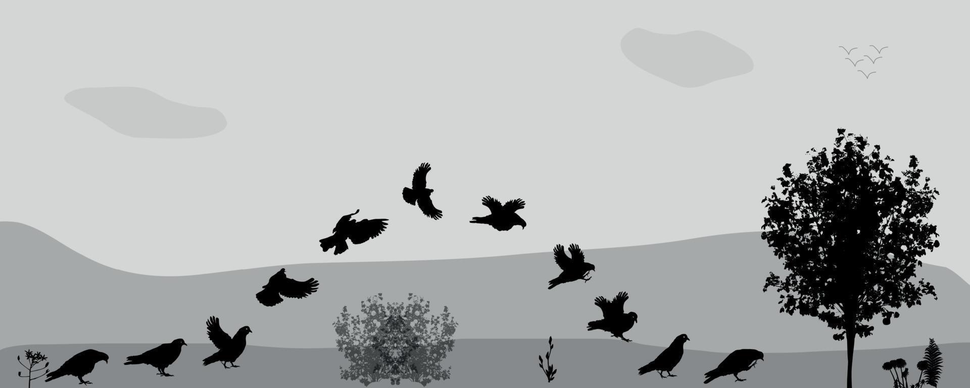 gli uccelli volano in natura. illustrazione vettoriale. vettore