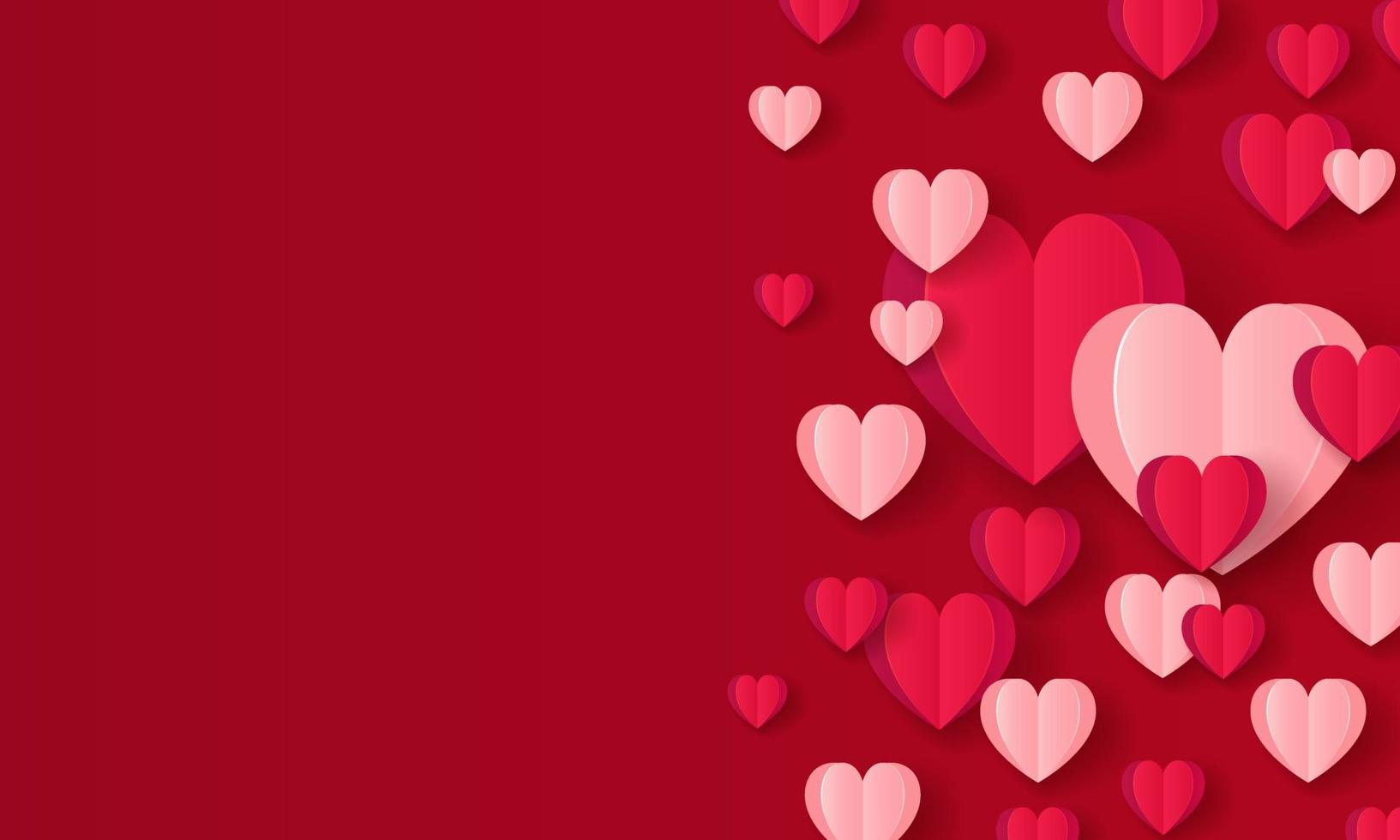 buon san valentino banner. design di sfondo vacanza con grande cuore fatto di cuori origami rossi e rosa. poster orizzontale, volantino, biglietto di auguri, intestazione per sito web vettore