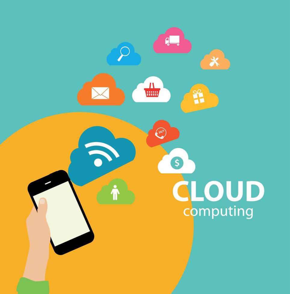 concetto di cloud computing su diversi dispositivi elettronici. vettore