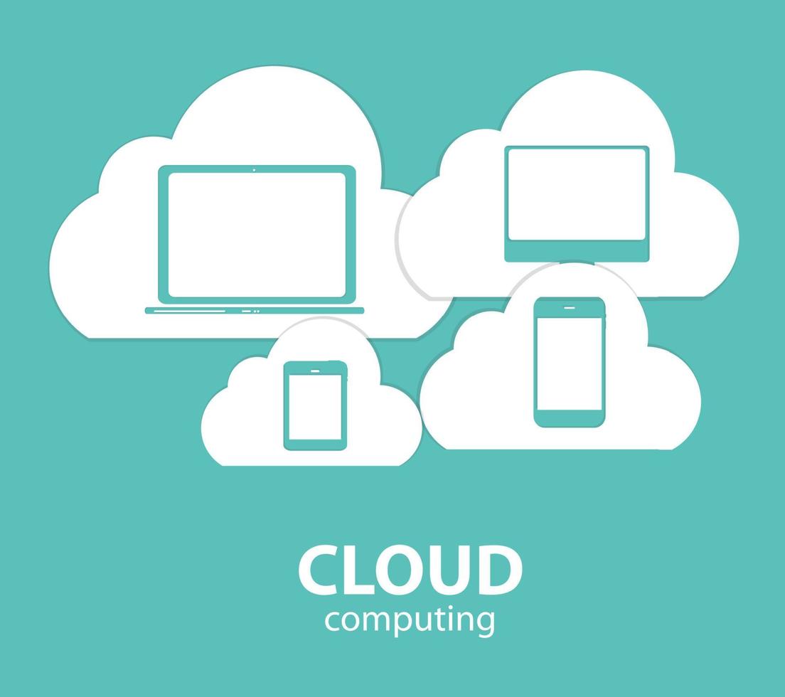 concetto di cloud computing su diversi dispositivi elettronici. vettore