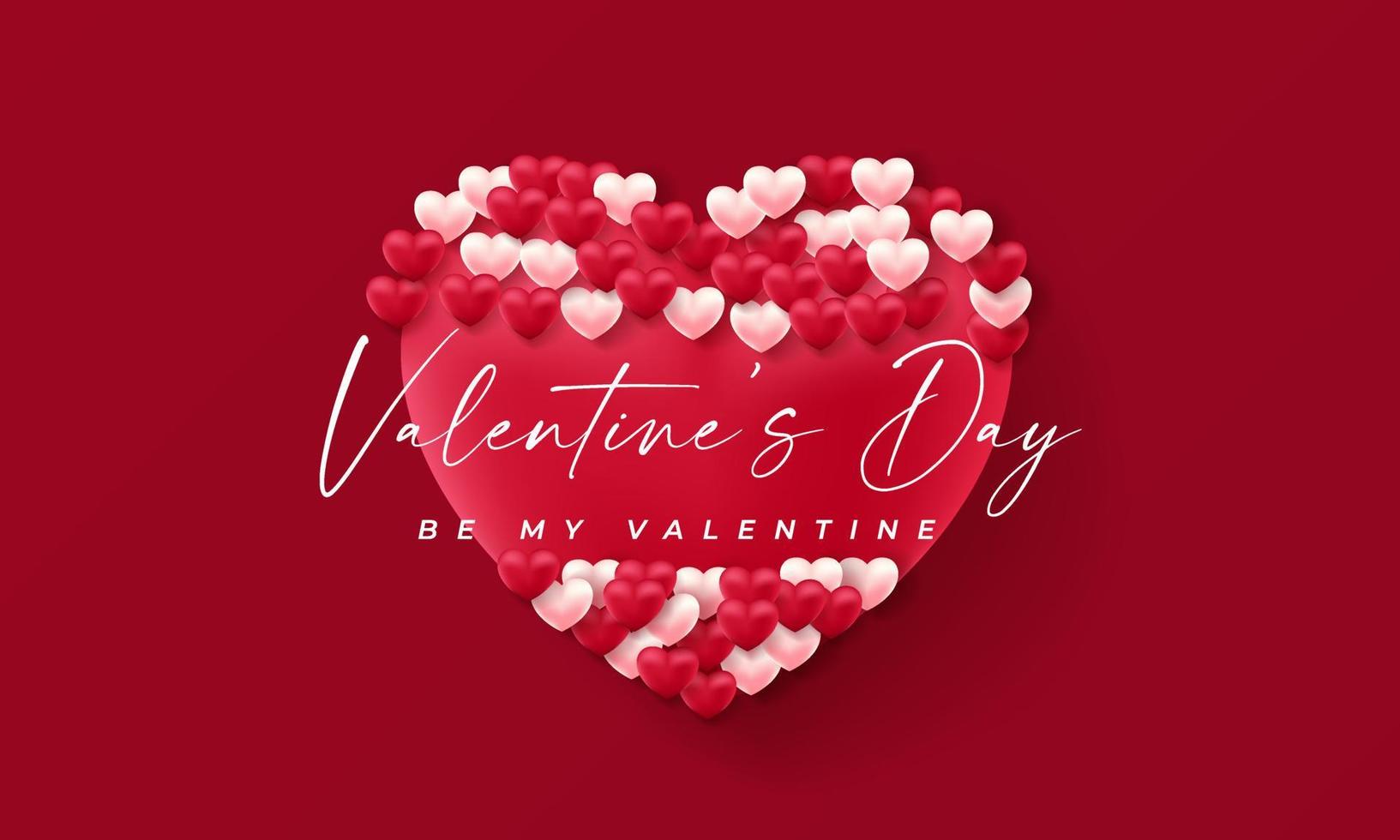 cuori di San Valentino 3d. carino amore banner, romantico biglietto di auguri buon san valentino auguri testo, cuore rosso palloncini concetto vettoriale