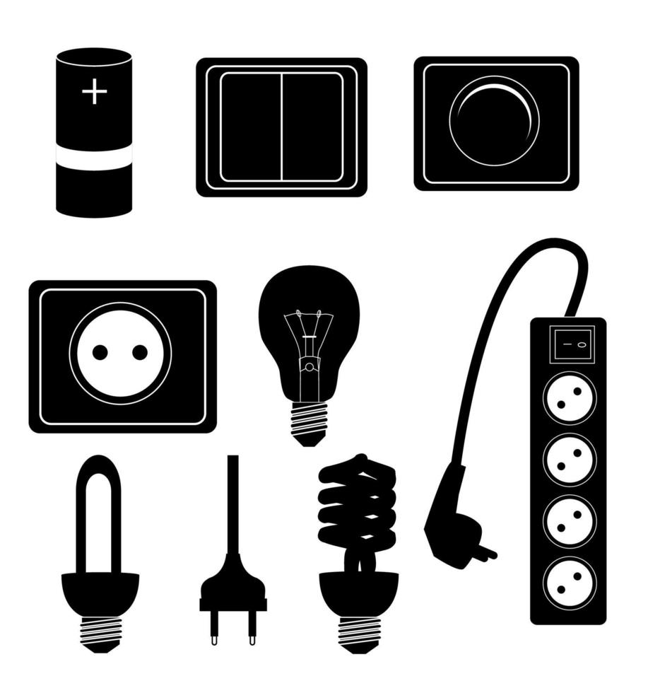 accessori elettrici, silhouette, icone, vettore, illustraton vettore