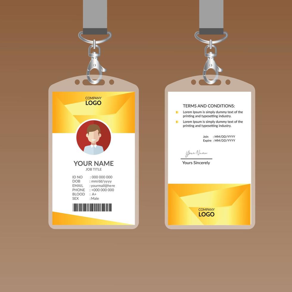 modello di progettazione carta d'identità elegante giallo vettore