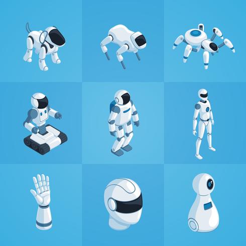 Set di icone isometriche di robot vettore