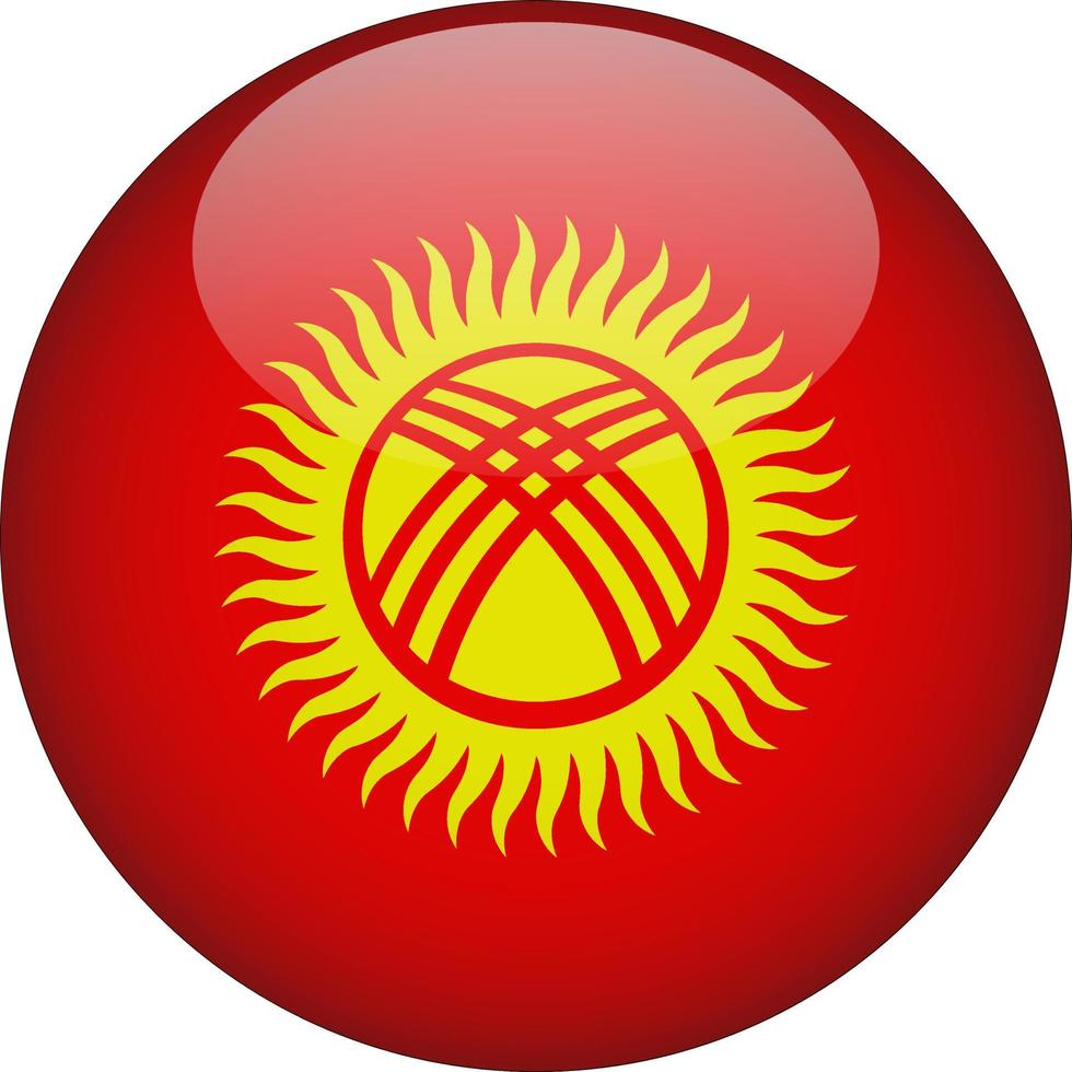 illustrazione dell'icona del pulsante della bandiera nazionale arrotondata 3d del Kirghizistan vettore