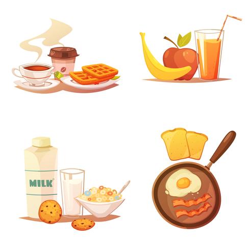 Quattro composizioni per le icone della colazione vettore