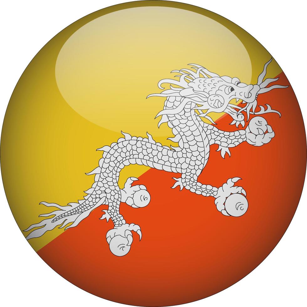 illustrazione dell'icona del pulsante della bandiera nazionale arrotondata 3d del bhutan vettore
