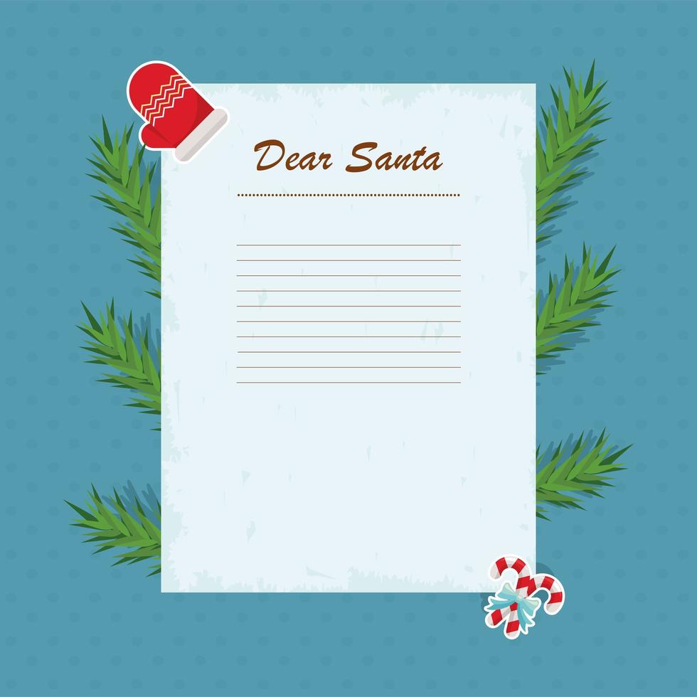 lettera di babbo natale e abeti vettore