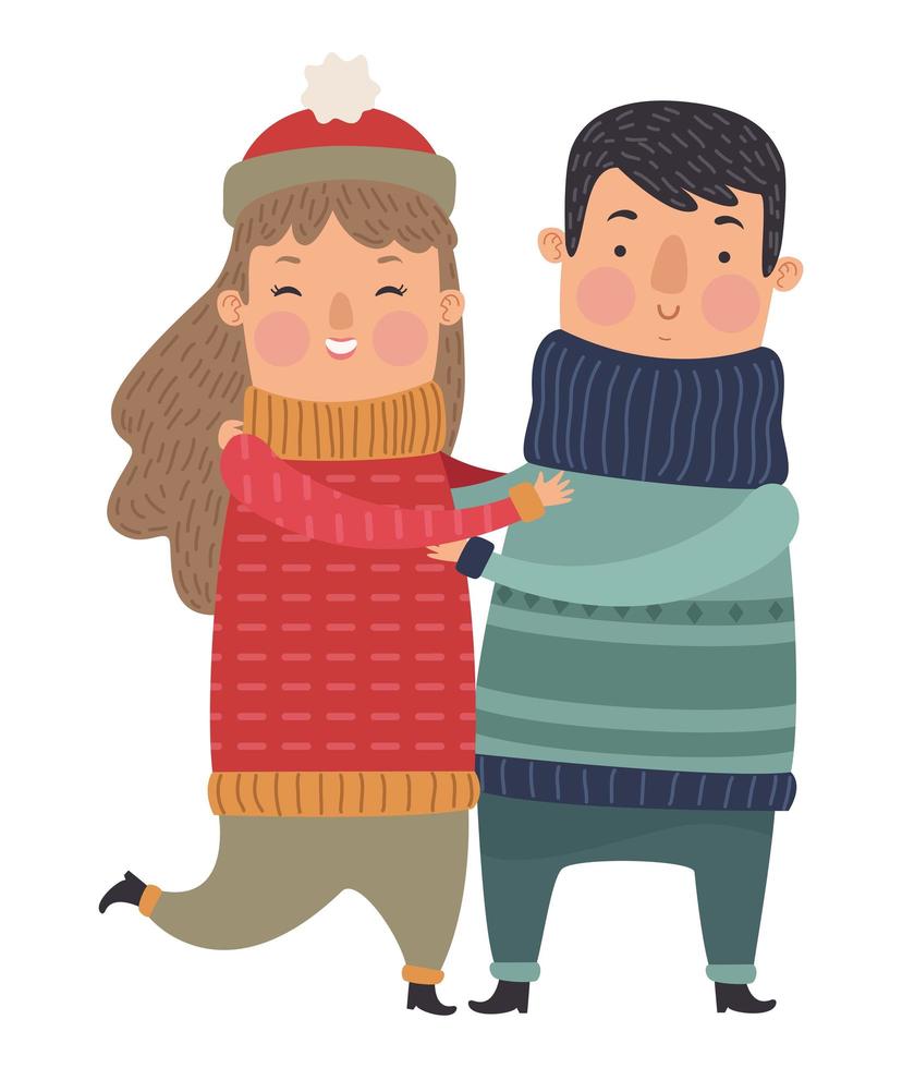 coppia che indossa un abito invernale vettore
