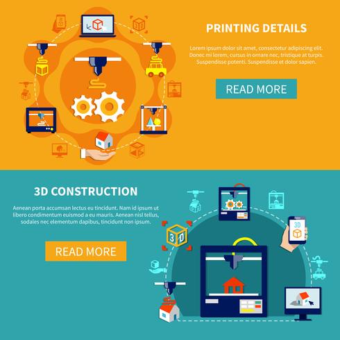 Dettagli di stampa e bandiere orizzontali della costruzione 3d vettore